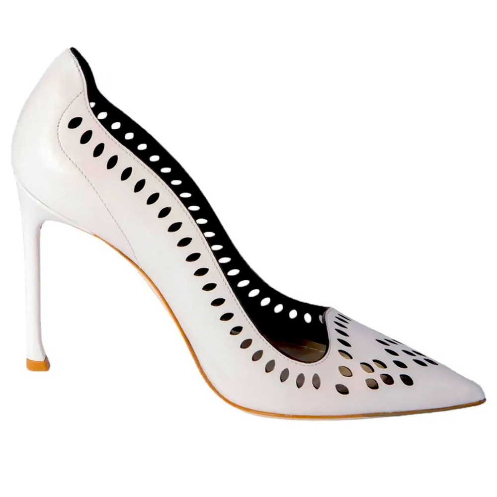 CHRISTIAN DIOR VERSO LASER CUT PUMPS IN CALFSKIN LEATHER, WHITE MRSP 915$
